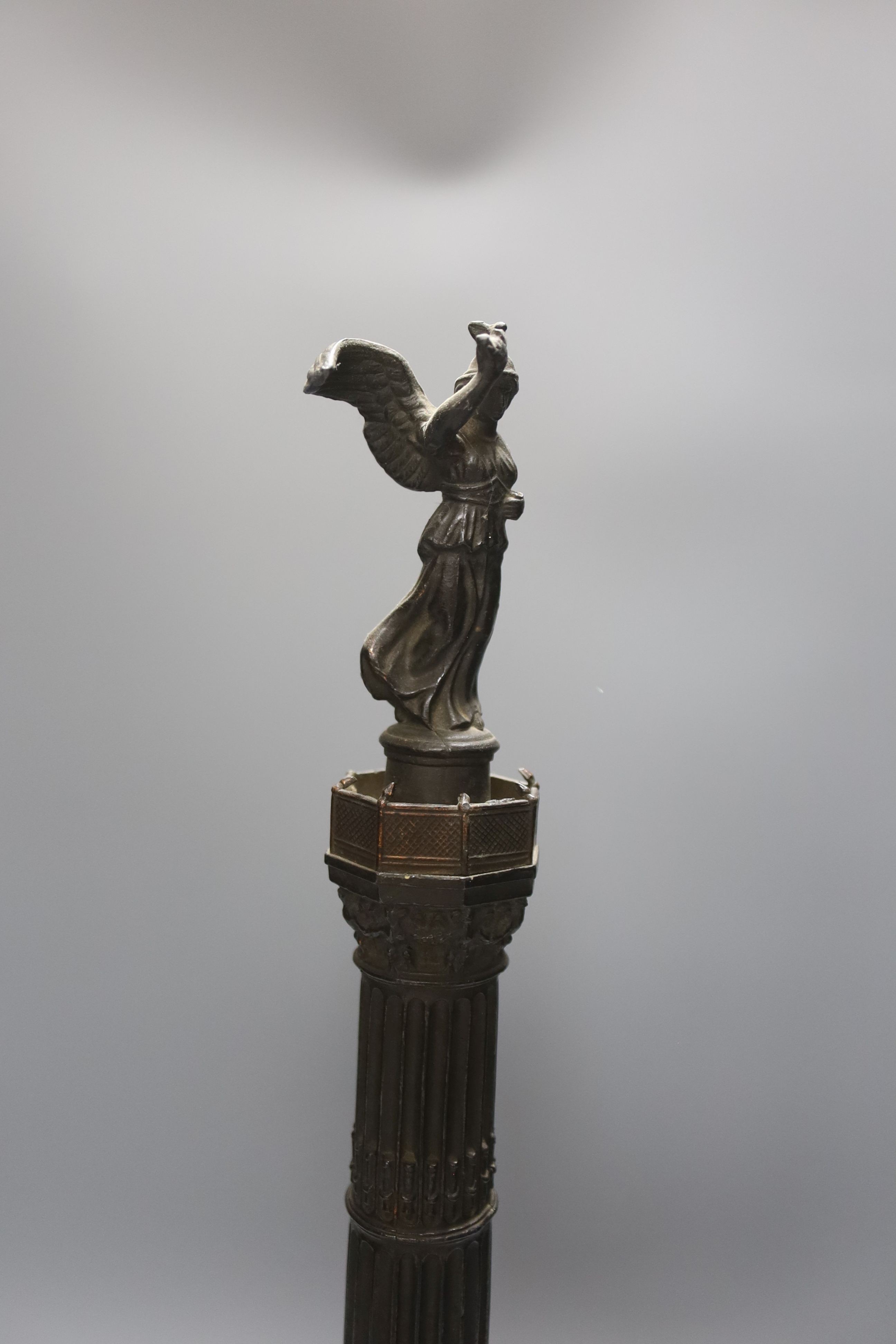 A 19th century Grand Tour patinated spelter model of a column 46cm